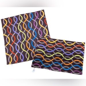 Pair of NWT Crate and Barrel Lucas Linen Blend Colourful Pillow Covers Geometric